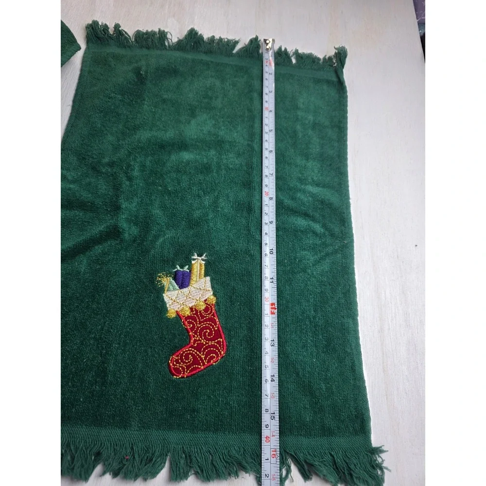 Saturday Knight Ltd Christmas Hand Towels Set of 3 Green Teddy Bear Stocking